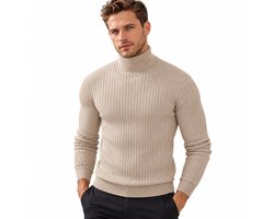 Aansluitende Coltrui Heren - Beige - Trui - Sweater - Wit - Maat XL
