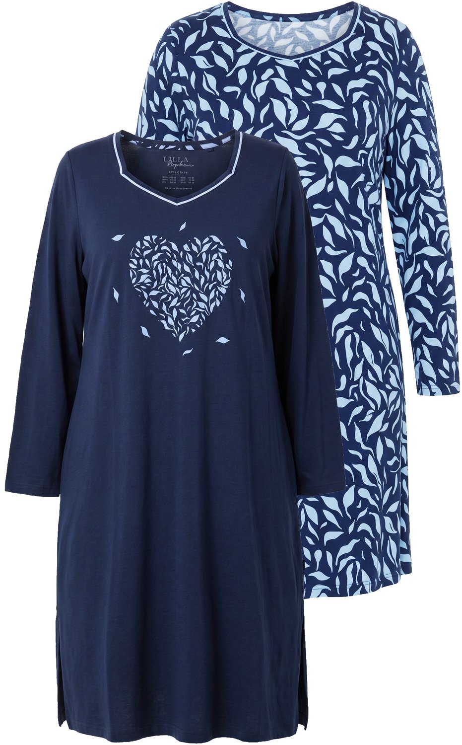 Ulla Popken Dames - Bigshirts set van 2 harten carréhals lange mouwen - Nachtblauw - Maat 58+