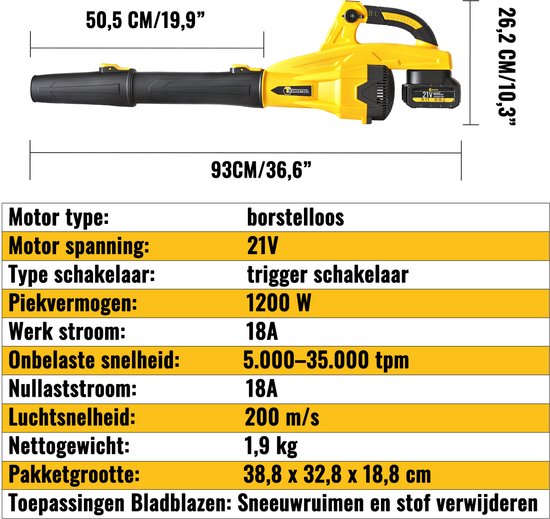 CONENTOOL Accu Bladblazer 21V Borstelloos - 1200W - 3 snelheden 2x 4.0Ah accu — afbeelding 3