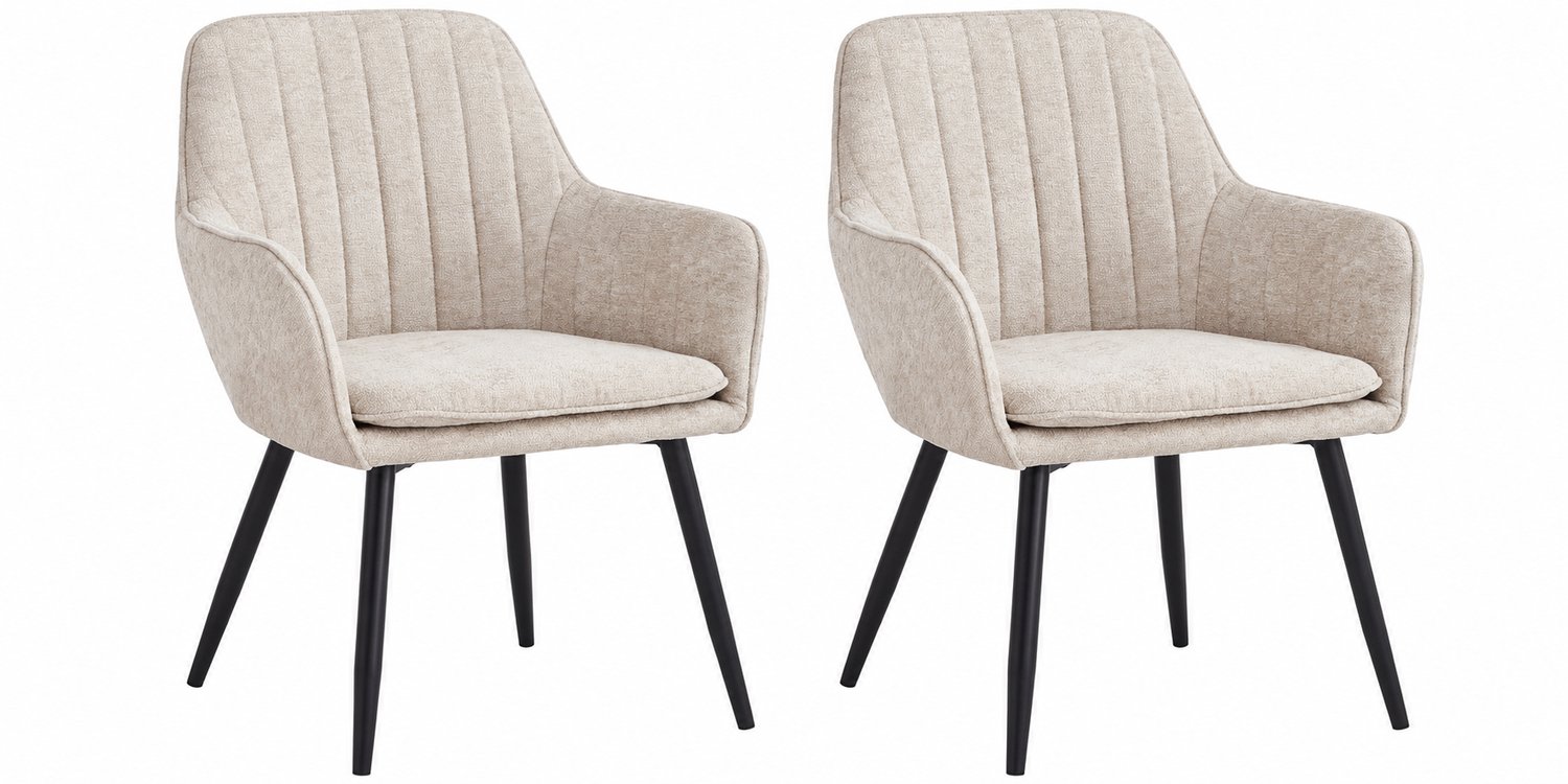 Colenis Lavinia Eetkamerstoel - Set Van 2 - Beige - Chenille Stof - Design