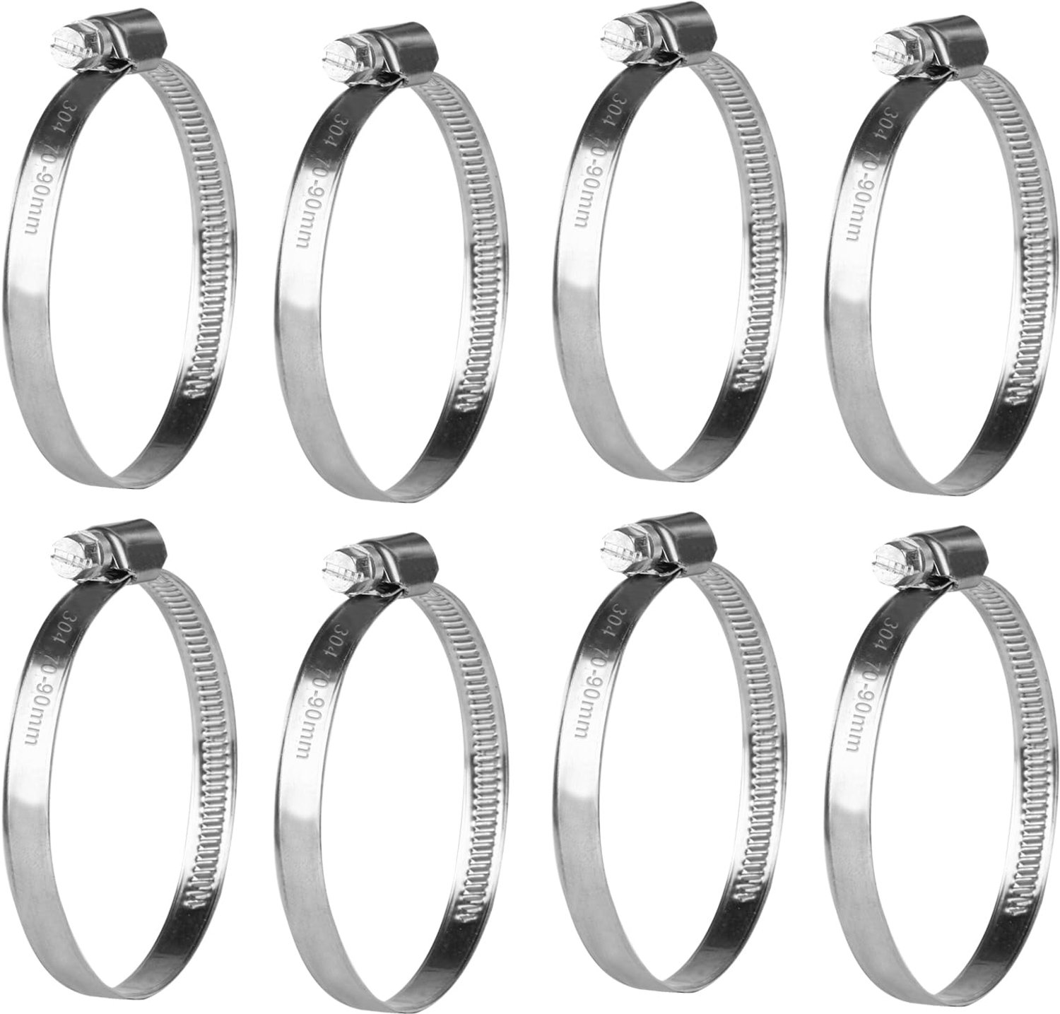 Slangenklem Set 8pcs - Roestvrij Staal 304 - Verstelbaar 70-90mm - Antislip - Corrosiebestendig - Gemakkelijk te Installeren - Slangenklemset