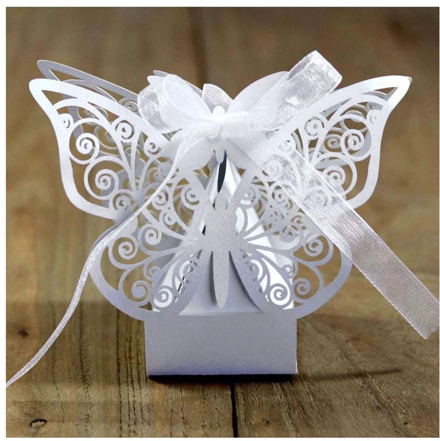 Geschenkdoosjes 50 Stuks - Lasergesneden Bonbonnières - Decoratieaccessoires - Bruiloft/Verjaardag - Hoogwaardig Parelglanspapier - Wit - Snoepdozen
