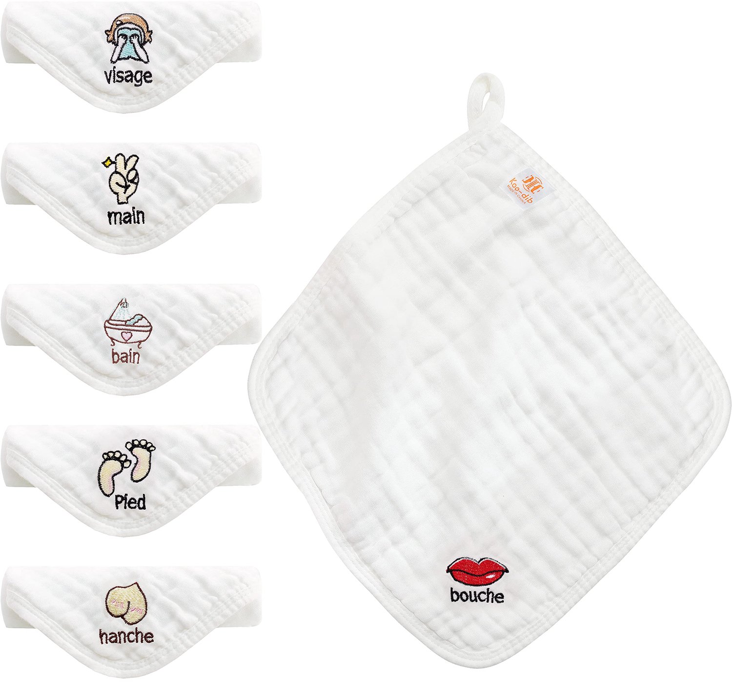 Set van 6 Katoenen Chiffon Doekjes met Borduurwerk