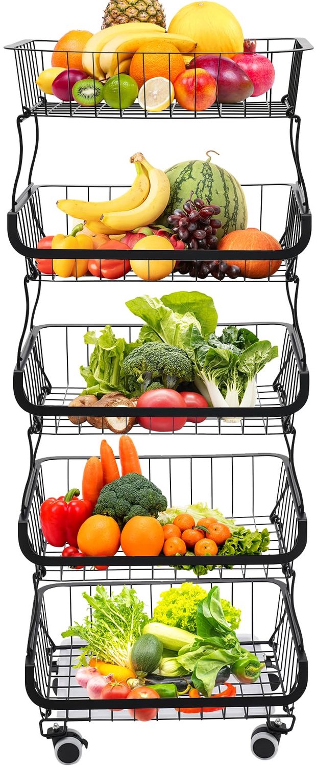 5-laags fruit- en groenterek - Met 2 installatieopties - Zwart