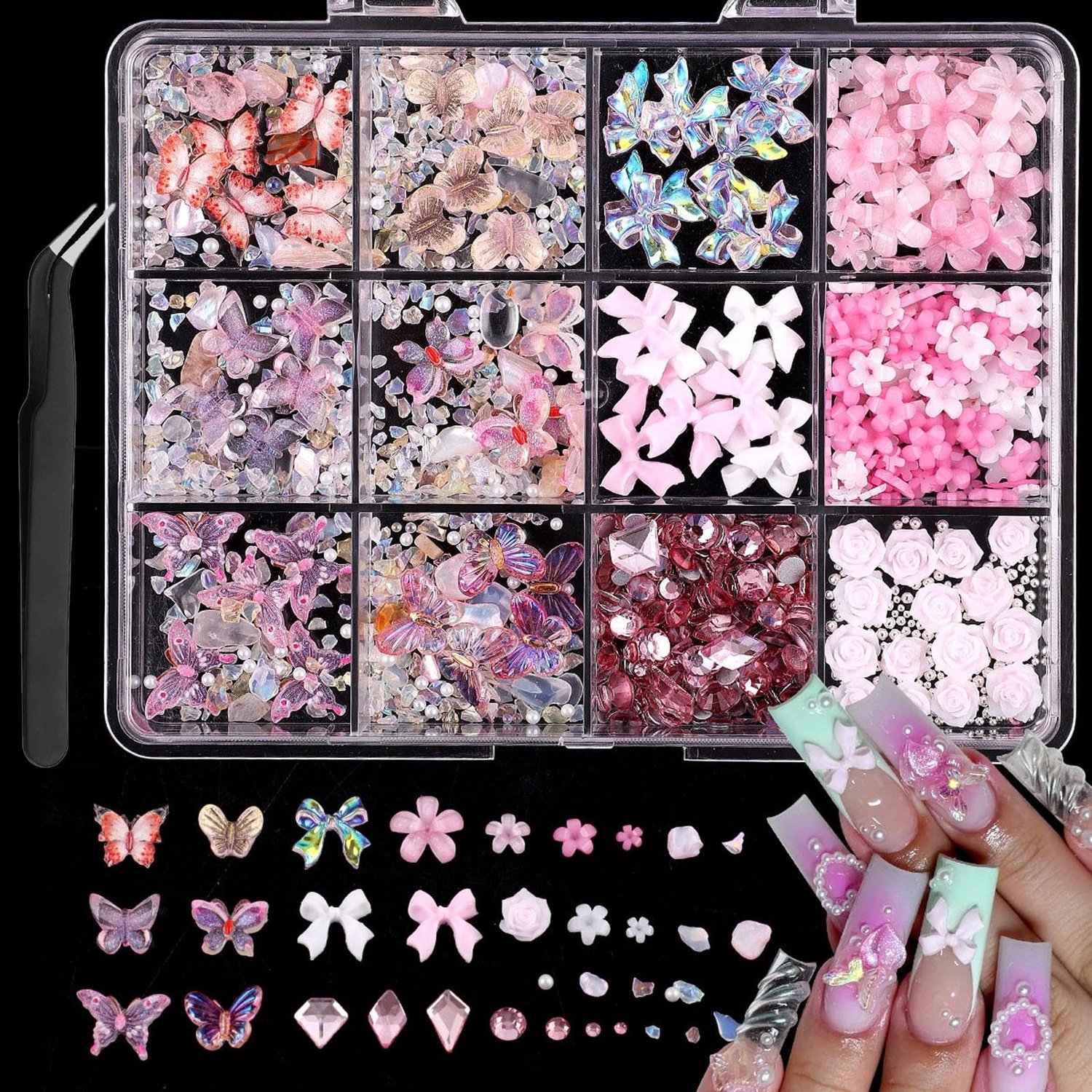 3D Nagelbedelset - 500 Stuks met Strikken, Vlinders en Kristallen
