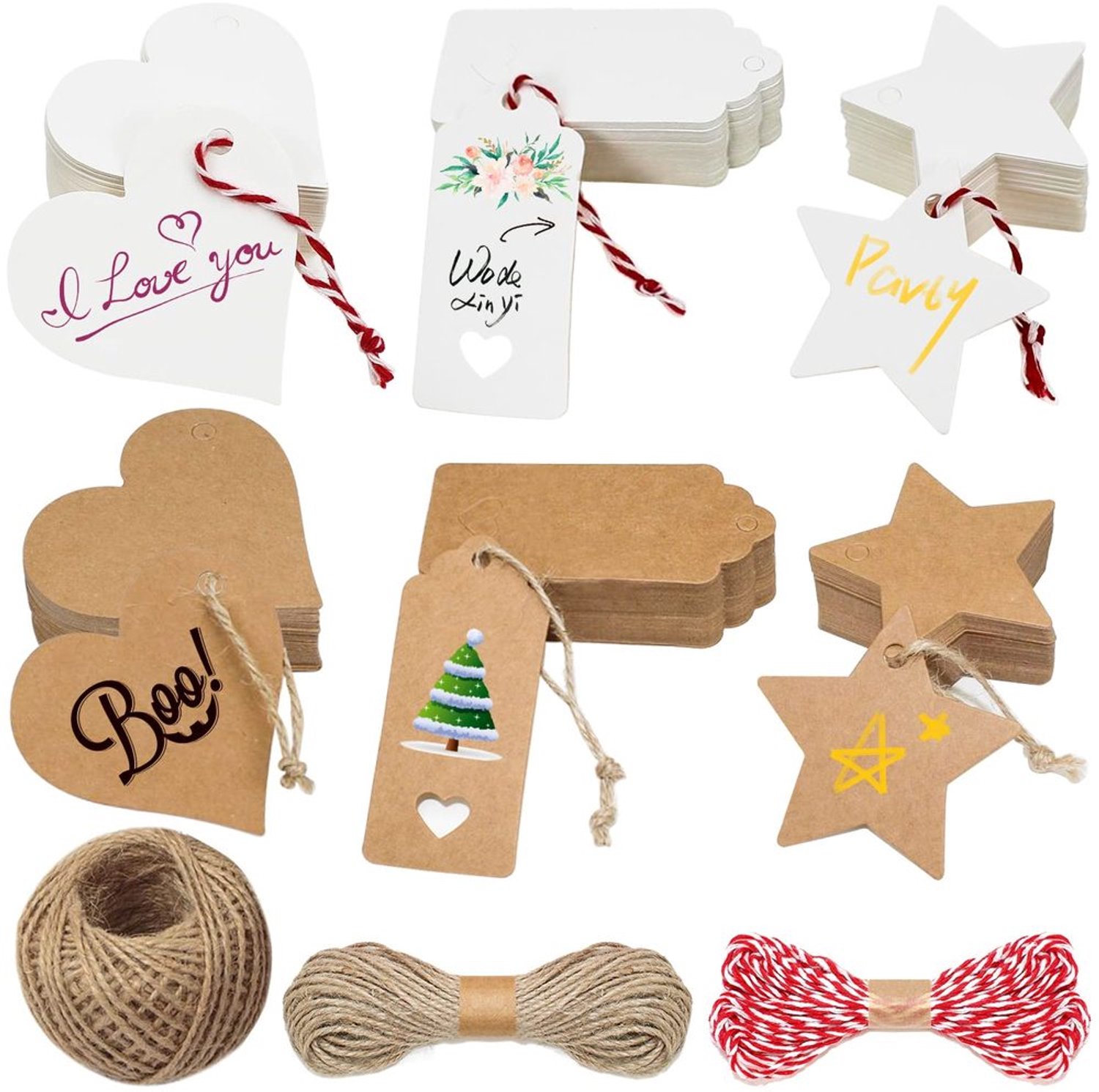 300 Stuks Kraft Papieren Labels met Jute Touw