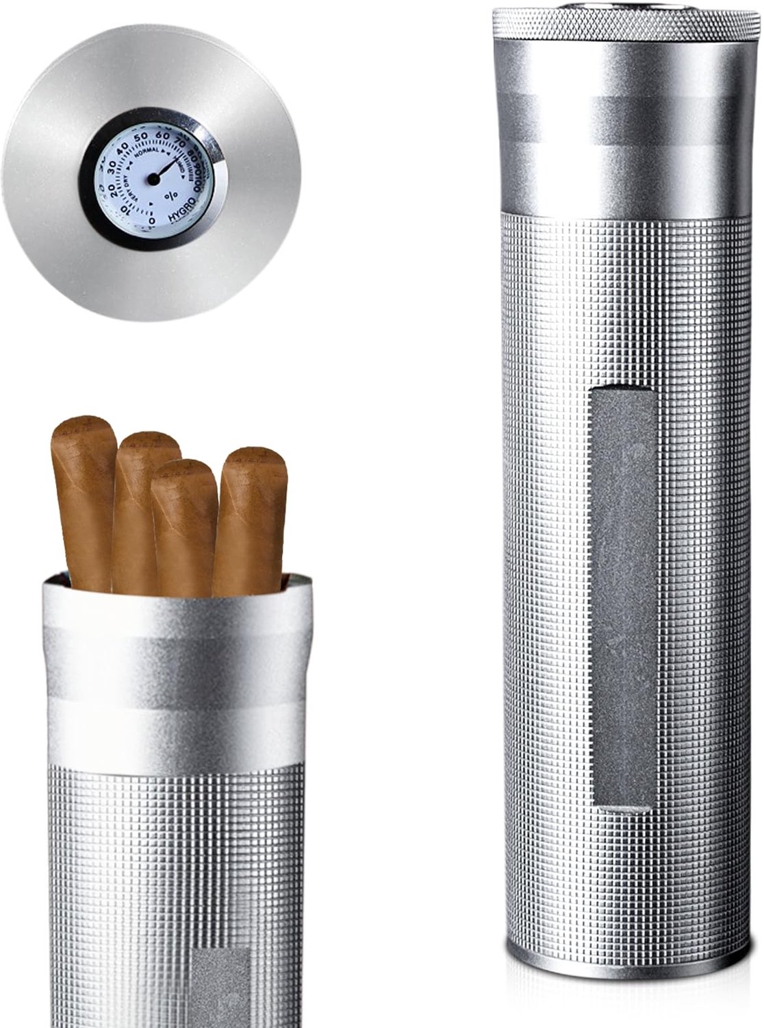 RVS Cigar Humidor voor 3 tot 4 Sigaren met Hygrometer