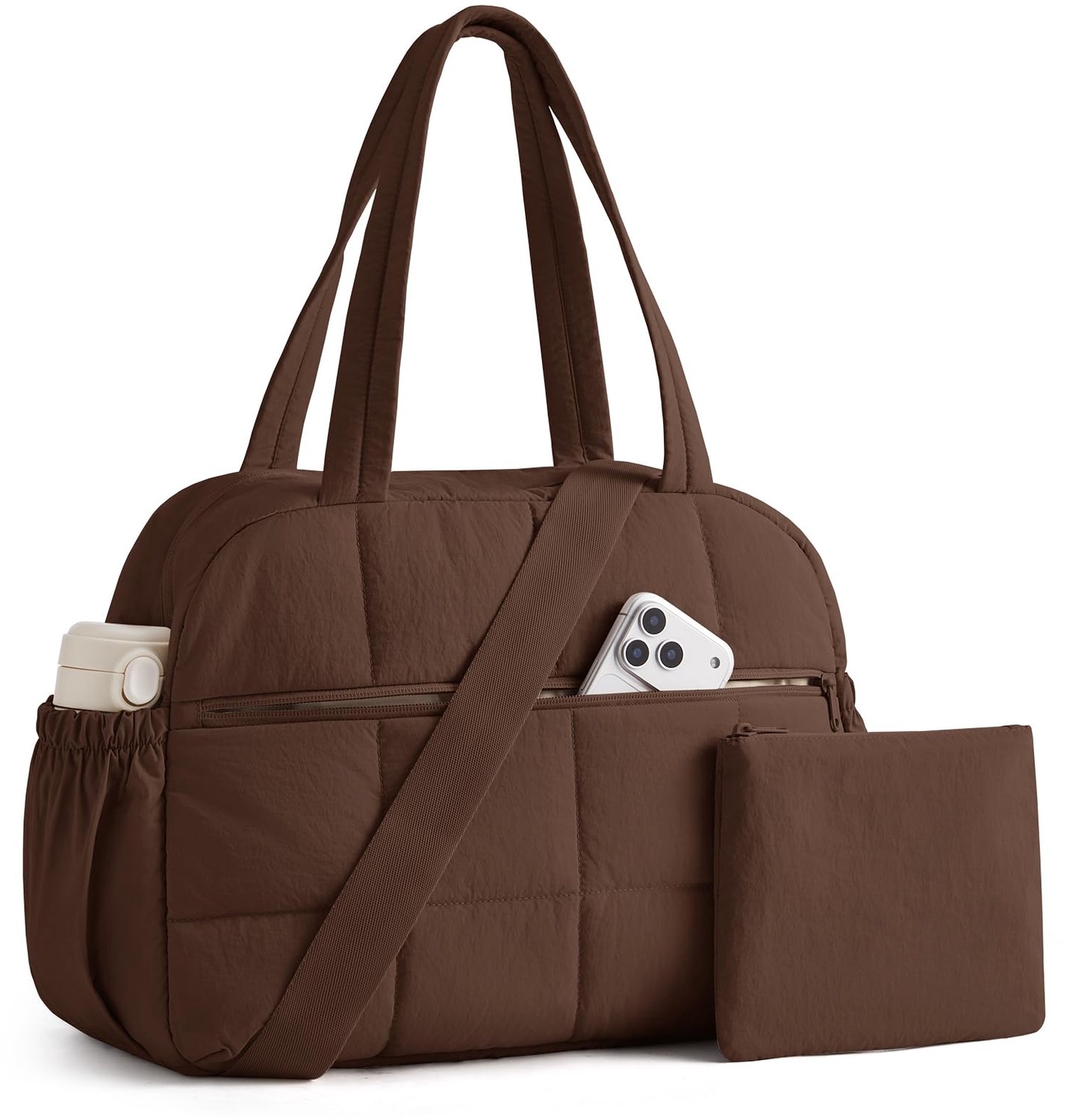 Waterdichte Weekender Bag Koffiebruin met Make-uptas