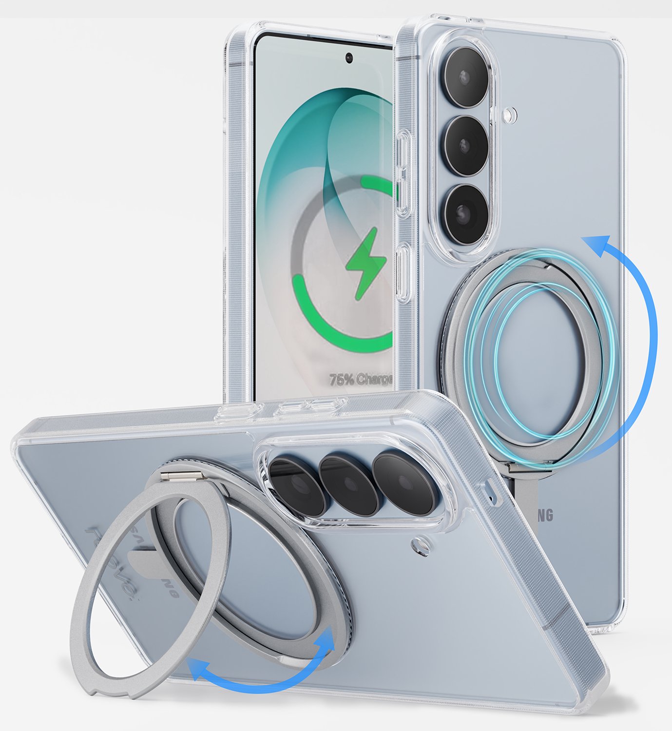 Reovo Hoesje geschikt voor Samsung Galaxy S26 Ultra MagSafe - 360 Draaibare Stand - Valbescherming 2m - Transparant - Anti-Slip Grip - Camera Bescherming
