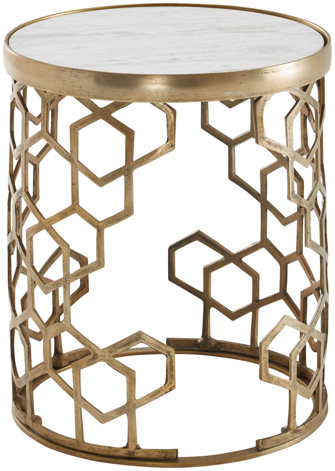 Cosmo Casa Bijzettafel - Marmer - Aluminium onderstel - 46 x 46 x 55 cm Wit / Goud