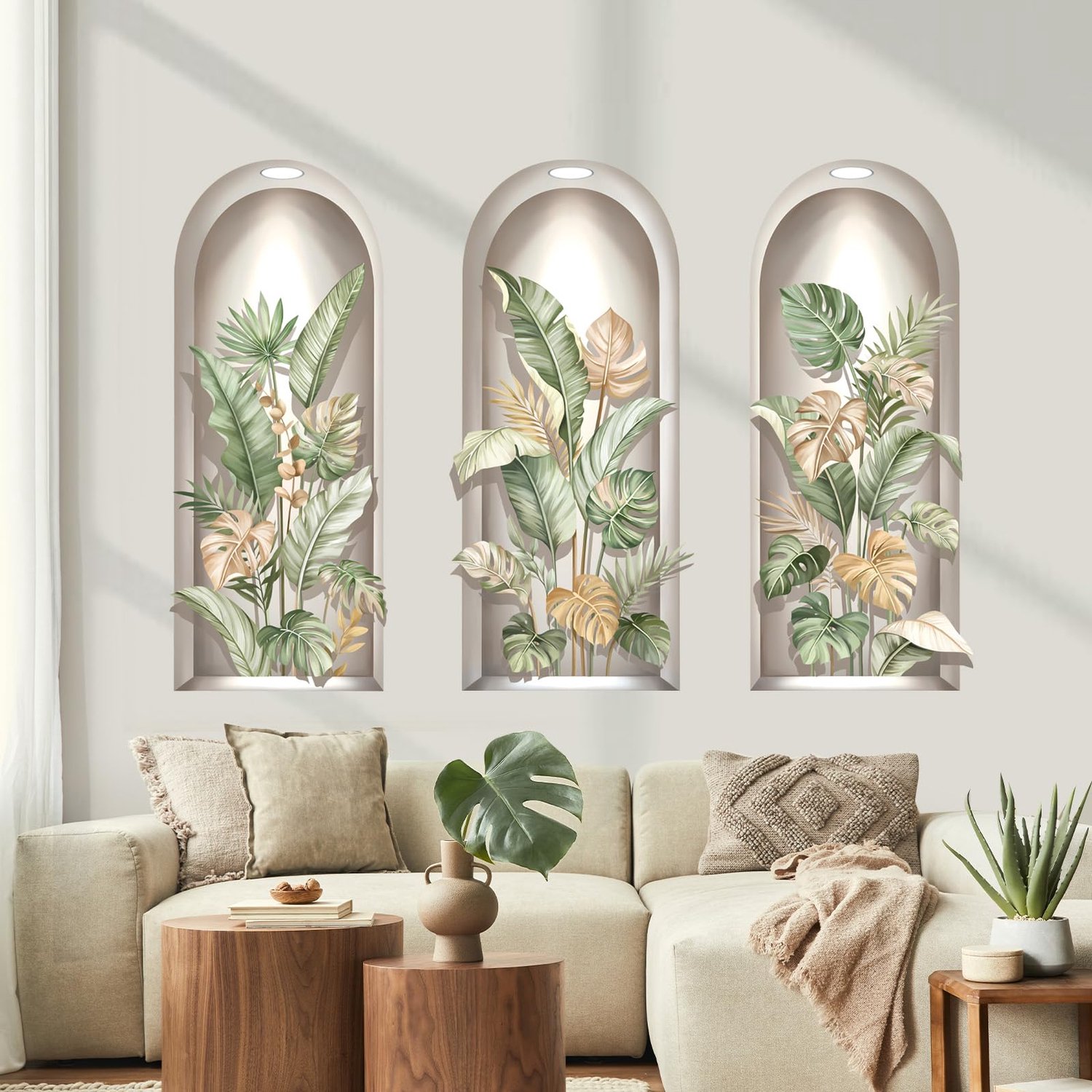 3D Boho Palm Bladeren Muurstickers Tropische Planten Decoratie
