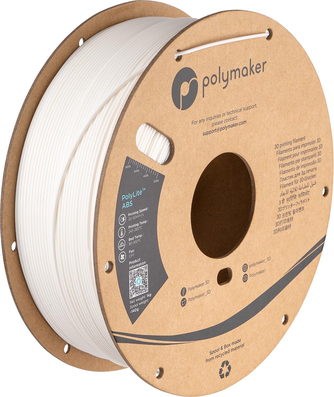 3D Printer Filament - PolyLite ABS - Wit - 1 kg