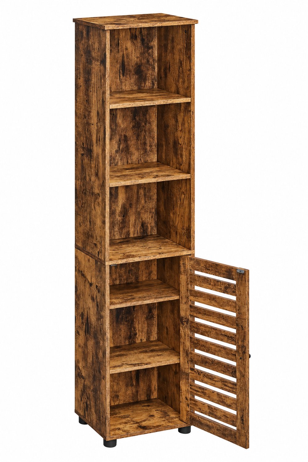 MokoHub Hoge Badkamerkast met 3 Open Compartimenten en 2 Verstelbare Planken - Badkamer Opbergkast - 30x40x167 cm - Bruin