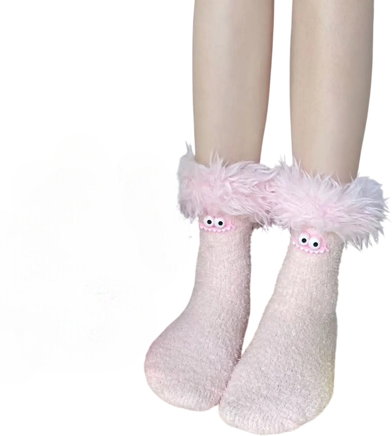 1 Paar Dames Warme Sokken – Zachte Fleece Slaapsokken Dikke Huissokken met Cartoonprint Comfortabele Pantoffelsokken Warme Vloersokken voor Dames Lichtroze