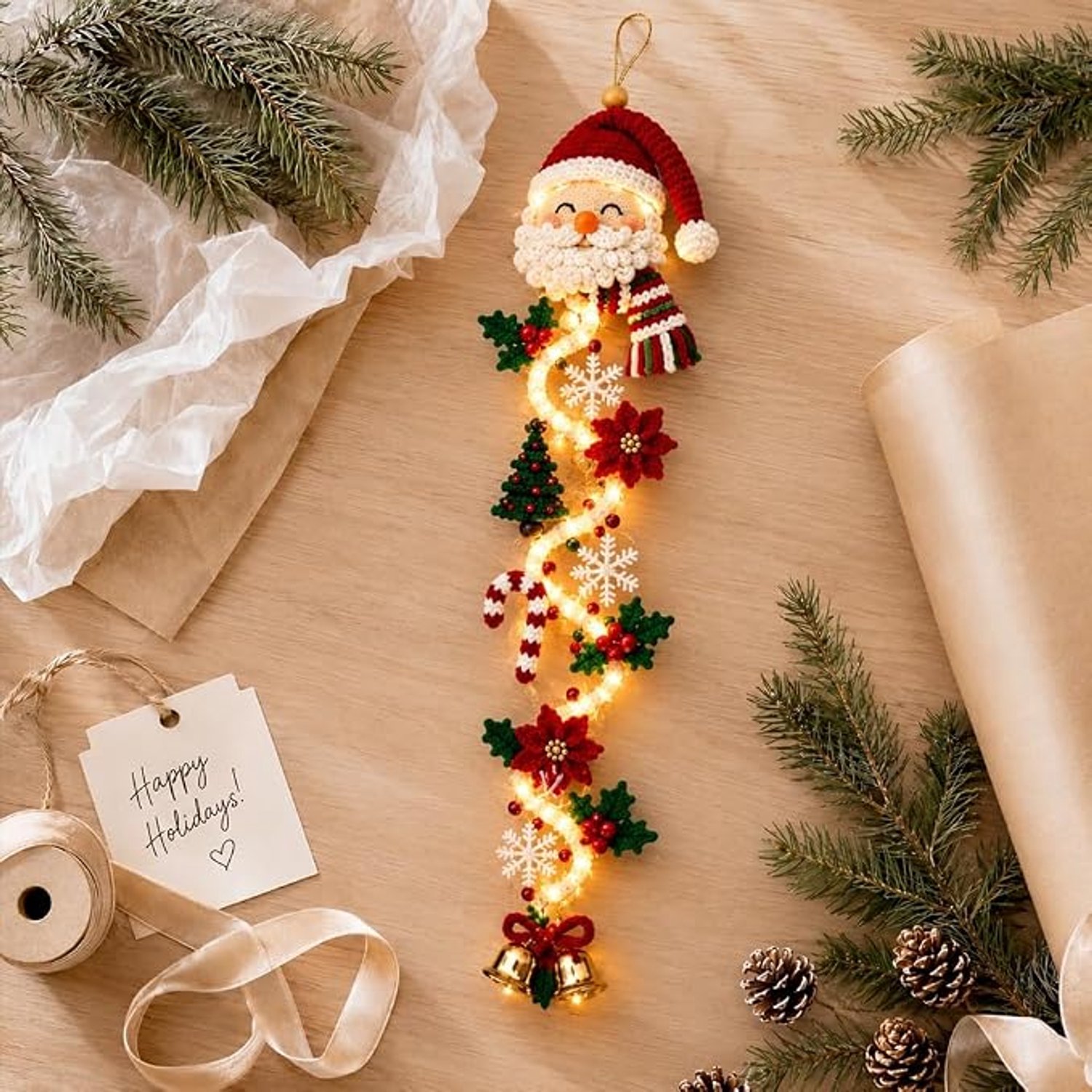 Verlichte kerstdeurhangers - verlichte Kerstman kerstdeurhanger - Feestelijk lichtontwerp - Warme LED-verlichting – 3D-kerstdecoraties - Kerstdecoratie voor Deur, Muur & Raam - Kerstman - 120cm – foto 6
