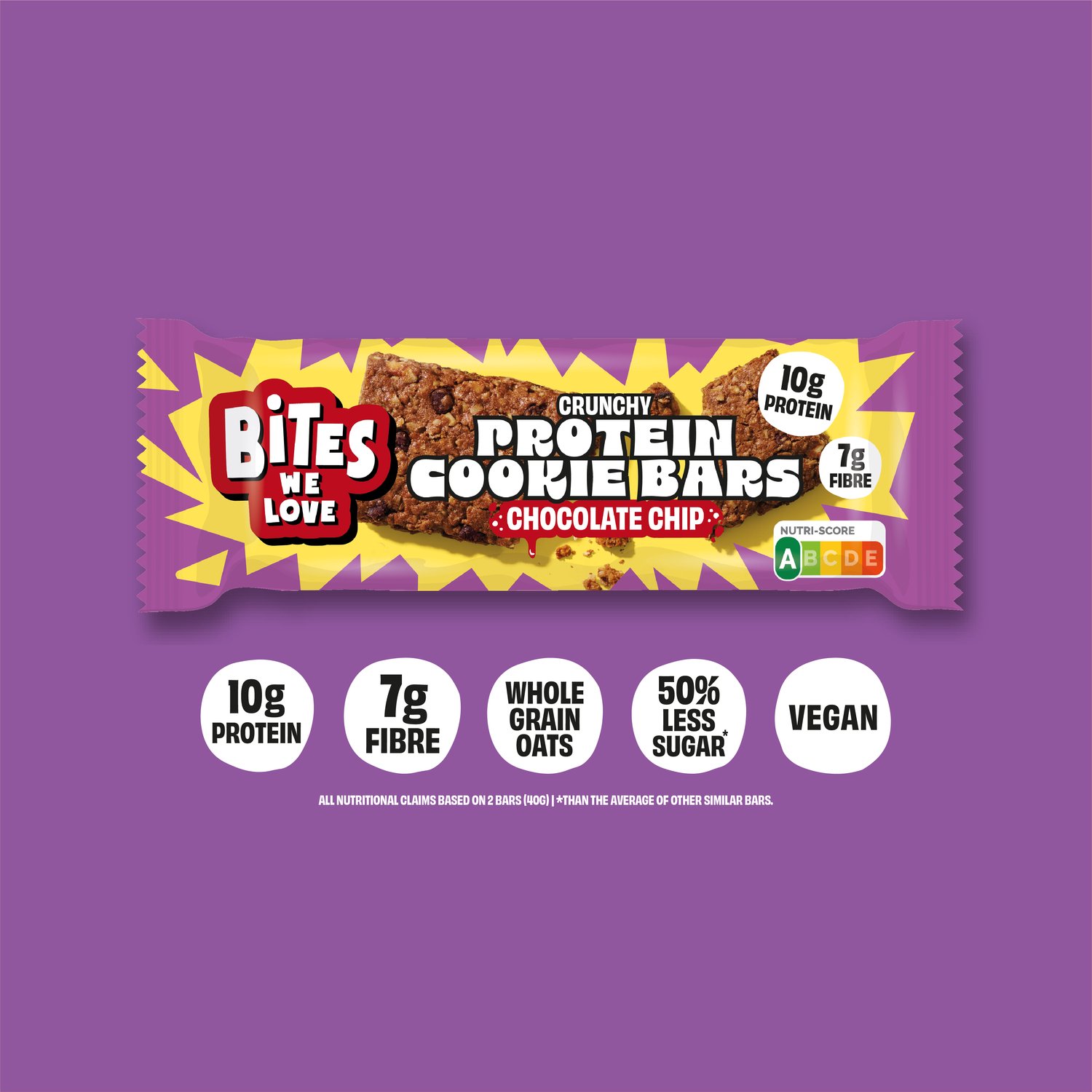 BitesWeLove Crunchy Protein Cookie Bars Chocolate Chip 9 x 3x 40g