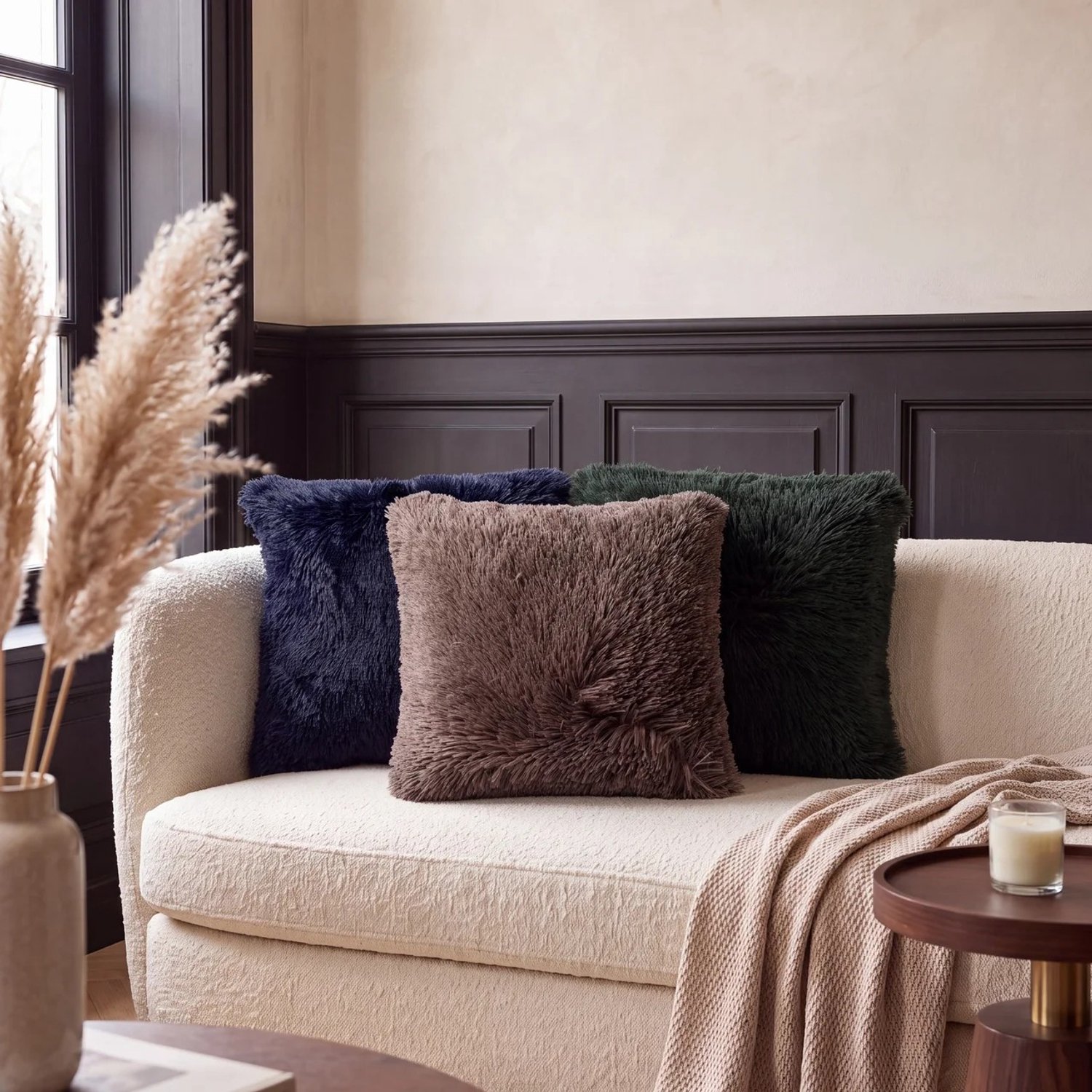 Dutch Decor Kussenset - Fluffy sierkussen met binnenkussens - set van 3 stuks - Donkerblauw, taupe, Donkergroen