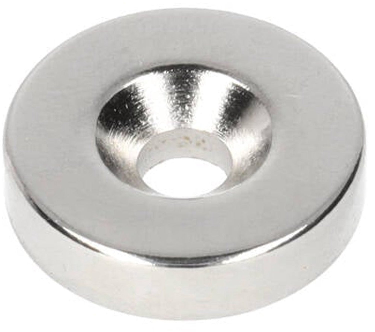 Neodymium Ringmagneet Ø20 x Ø9,8 x 5 mm N35 NiCuNi met boor-/verzinkgat Zuidpool – 6 stuks