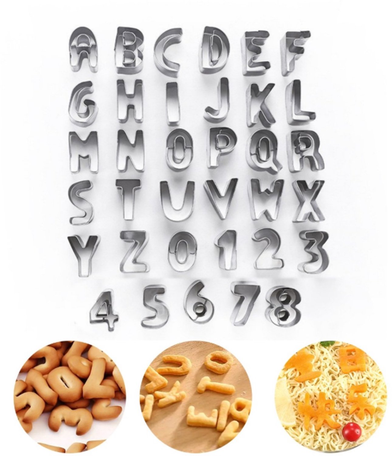 Pyreta koekjesvormpjes RVS - 35 stuks - Letters en cijfers