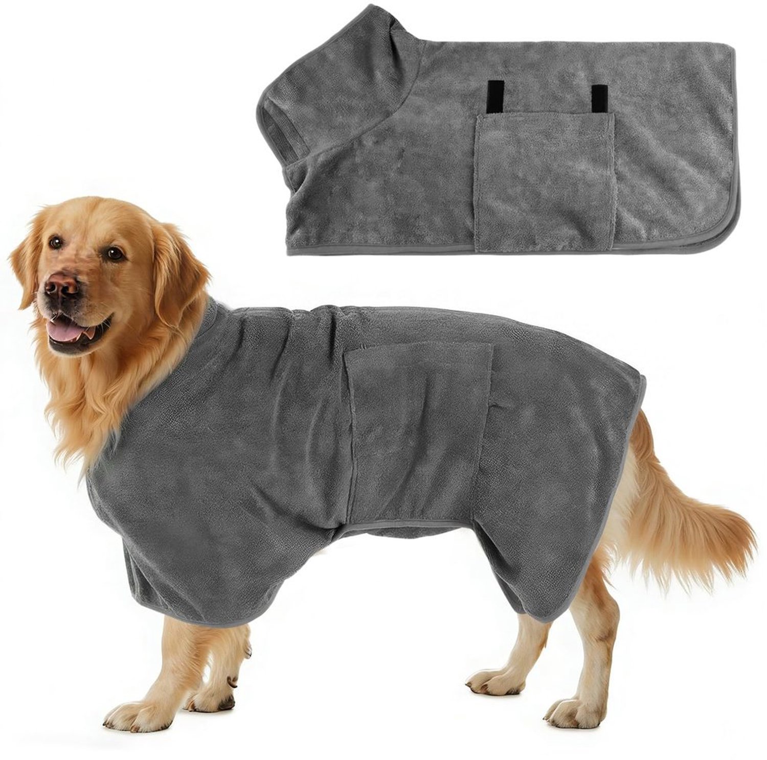 Honden Droogbadjas & Handdoek in Microvezel (Grijs-XS)