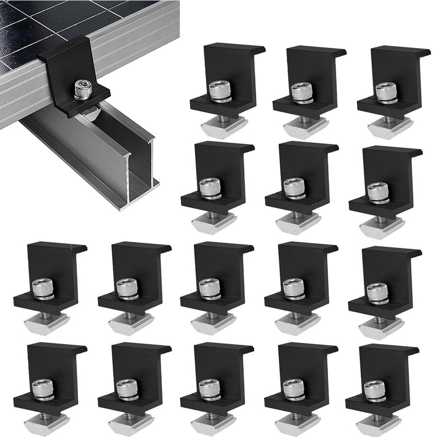 16 Stuks Zonnepaneel Eindklemmen voor Dakinstallatie