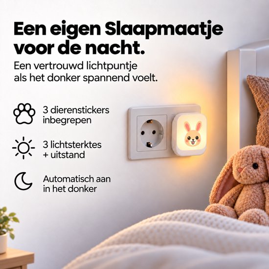 Gigandia Slaapmaatje Nachtlampje Stopcontact Baby & Kinderen - Automatische Lichtsensor - Dimbaar Warm Wit Licht - 2 Stuks van Gigandia — afbeelding 2