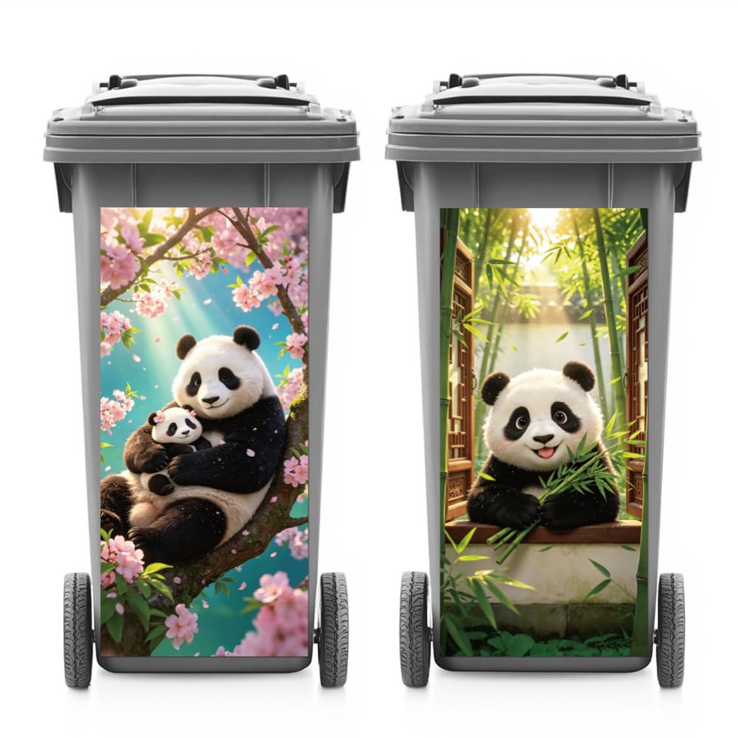2 Stuks Dierenafvalbak Stickers met Panda en Bamboe Motief