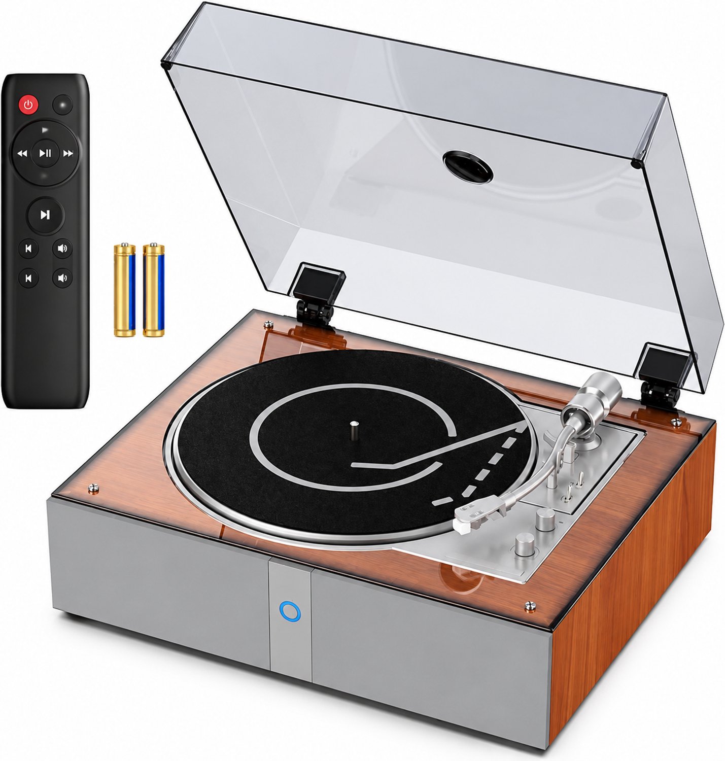 Platenspeler met Bluetooth – Volautomatische Platenspeler met 4 Ingebouwde Speakers, Afstandsbediening en 33/45 RPM