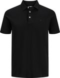 Zwart JACK & JONES poloshirt met korte mouwen, een kraag en drie knopen.