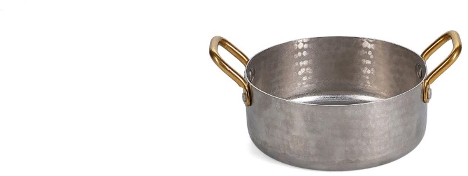 Fameilleur serveerschaal 12,5xH5cm met gouden handvat gehamerd antiek zilver Serve set van 6 - roestvrijstalen schaal om te serveren en delen, voor salades, bijgerechten, fruit en hapjes, vaatwasserbestendig, ovenbestendig, voedselveilig