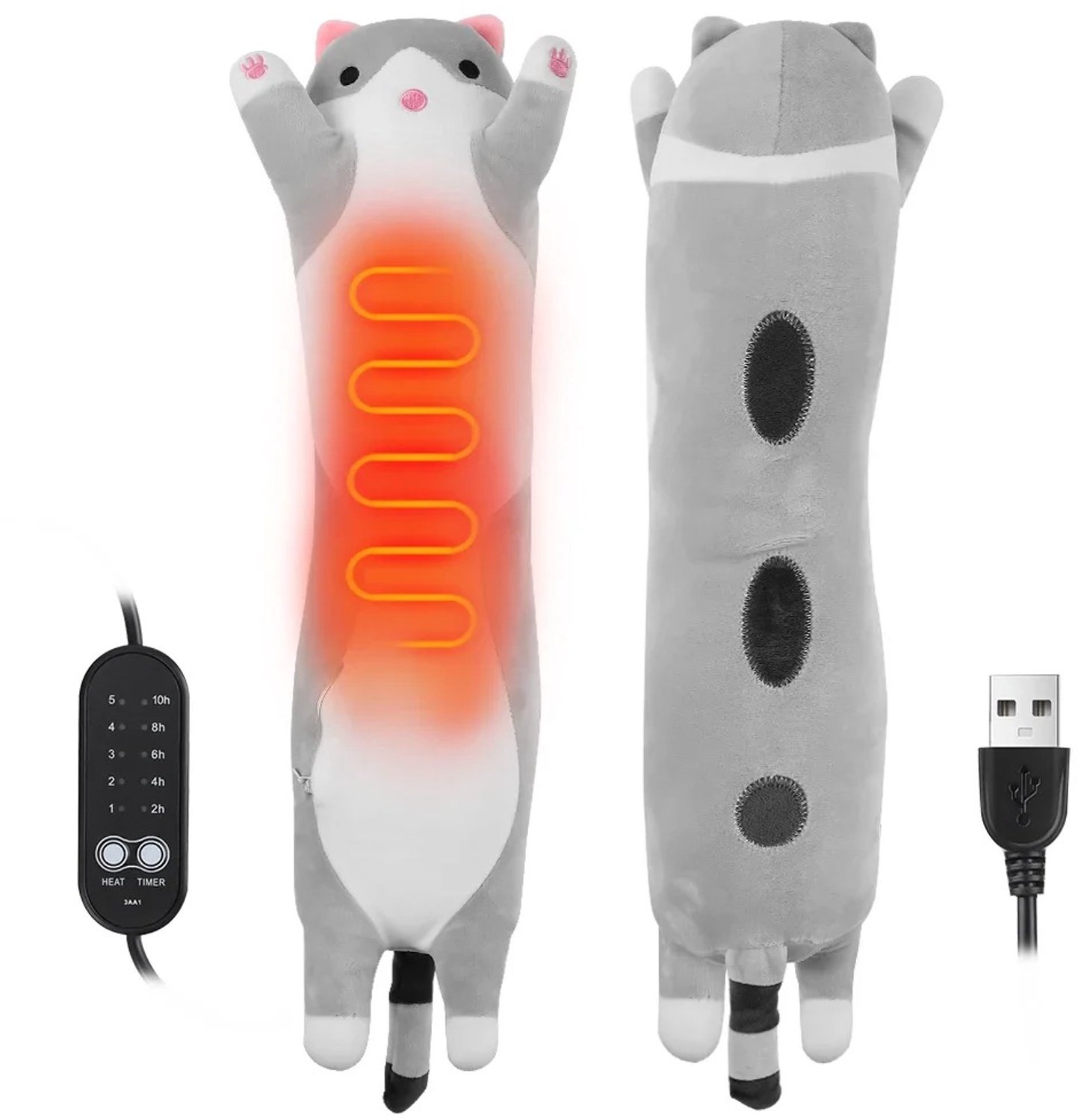Velmio Elektrisch Kussen - Warmtekussen - Menstruatie Verlichting - Instelbare Warmte - USB Oplaadbaar - 47 x 12 cm - Grijze Kat