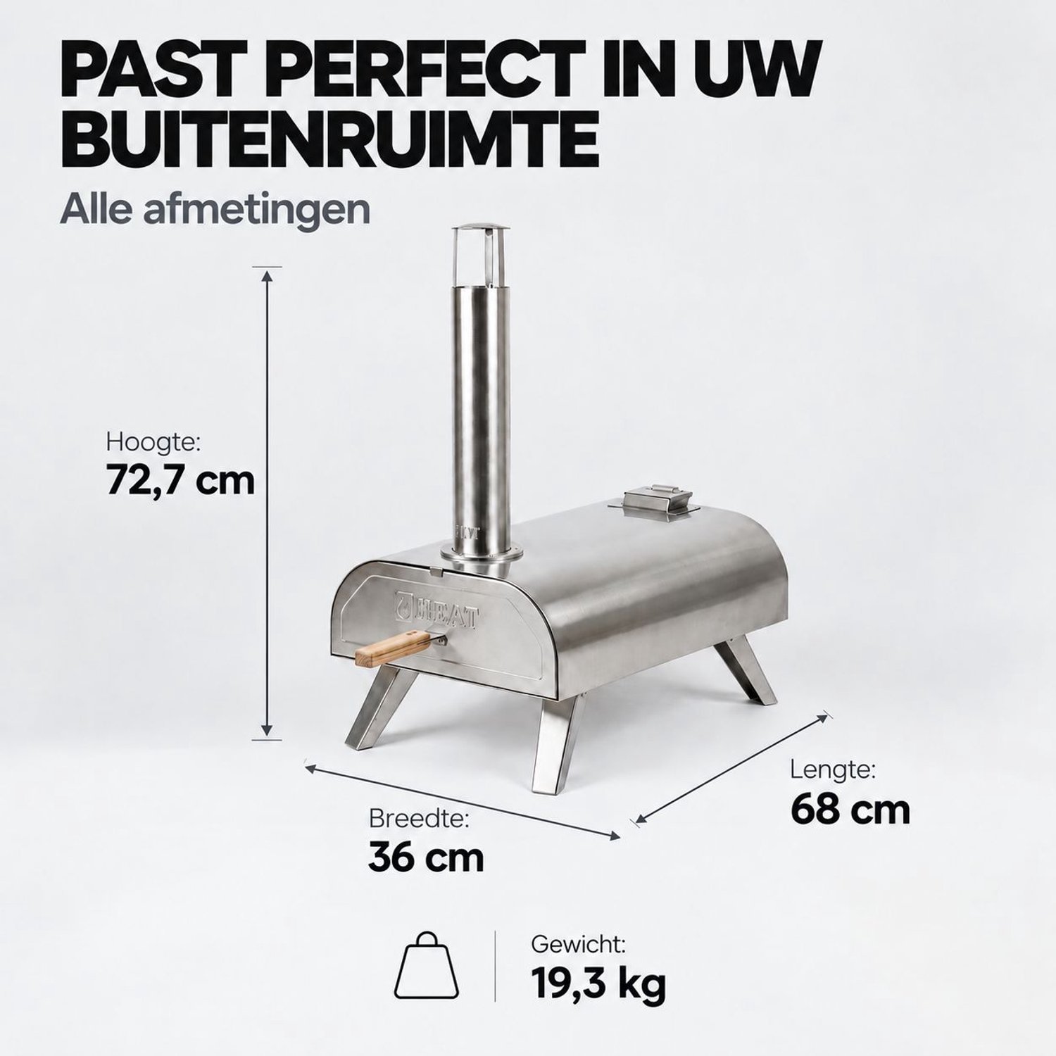 HEAT Pizza Pellet Oven - Houtpellet Pizzaoven voor Buiten - Inclusief Pizzasteen - RVS Dubbelwandig - Inklapbaar - 450-500°C – foto 7