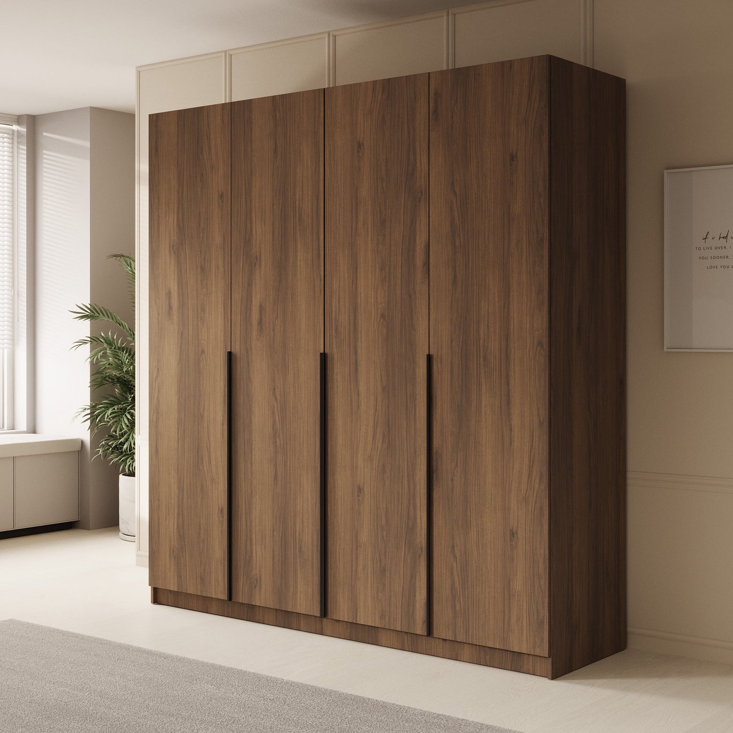 MEUBELLA Sabre - Kledingkast met 4 deuren - Walnoot - 200x58x215 cm Bruin