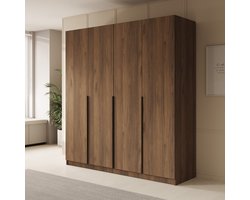 Meubella - Sabre - Kledingkast met 4 deuren - Walnoot - 200x58x215 cm