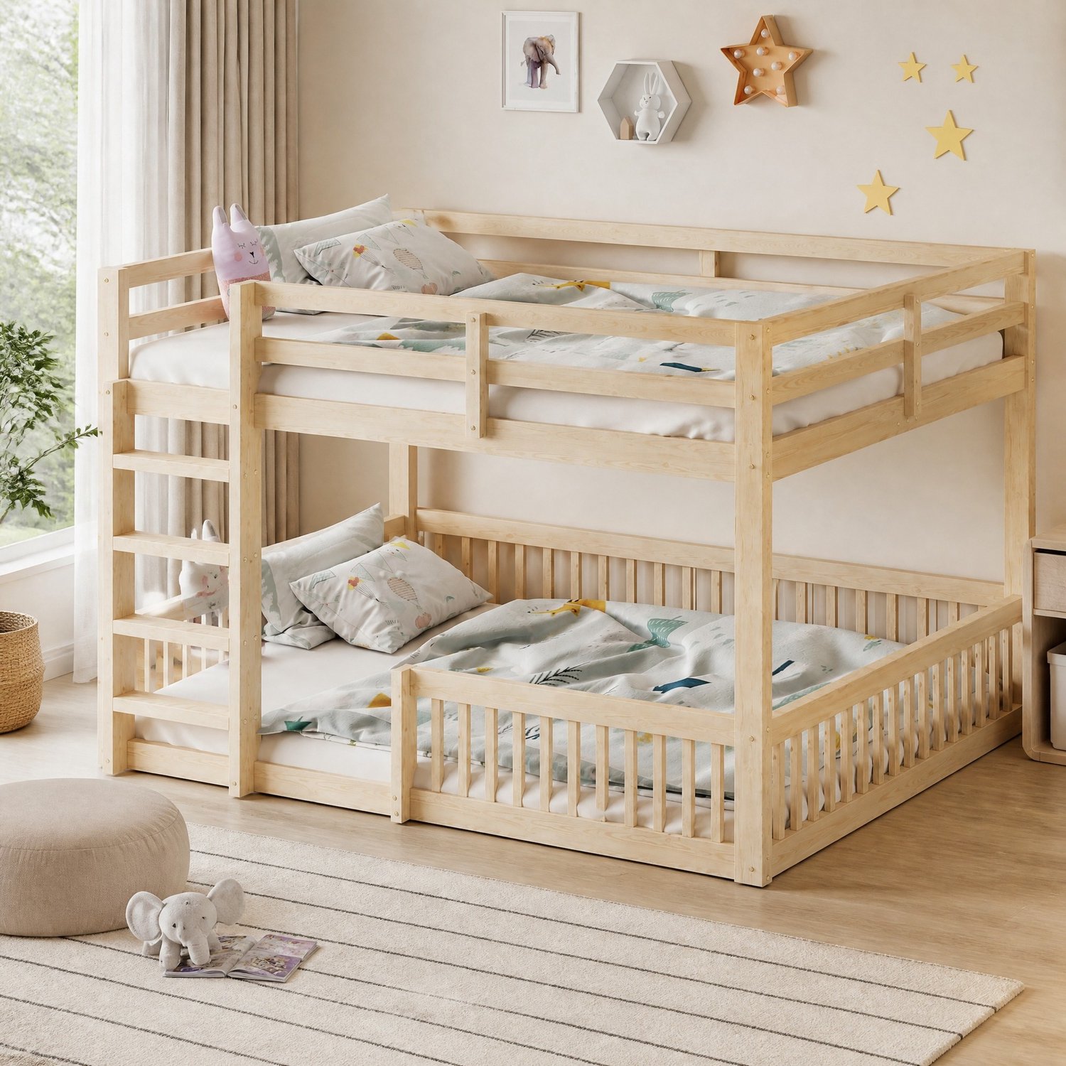 WUVRIE Stapelbed 160x200 cm - Twee slaapplaatsen met uitvalbeveiliging - Naturel