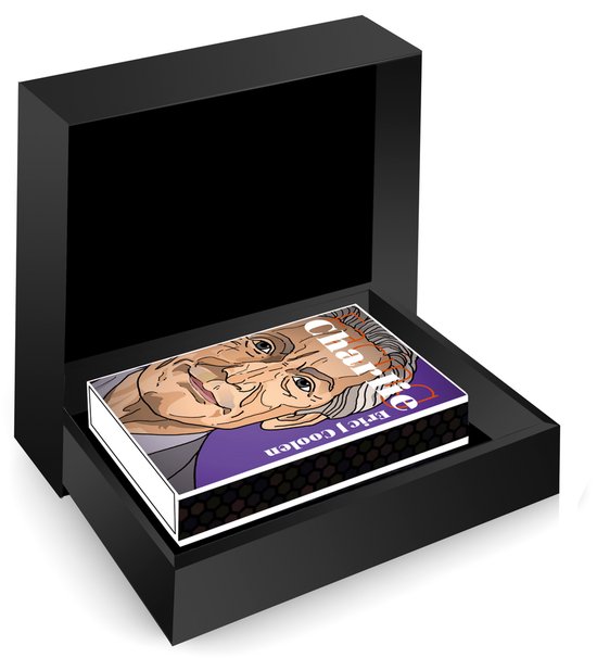 Het boek Facing Charlie in een zwarte luxe geschenkdoos.