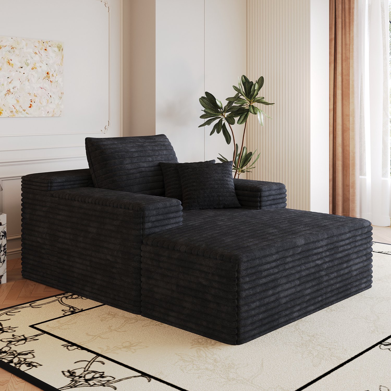 CHICFURN Chaise longue - Zonder montage - Ribstof - Zwart