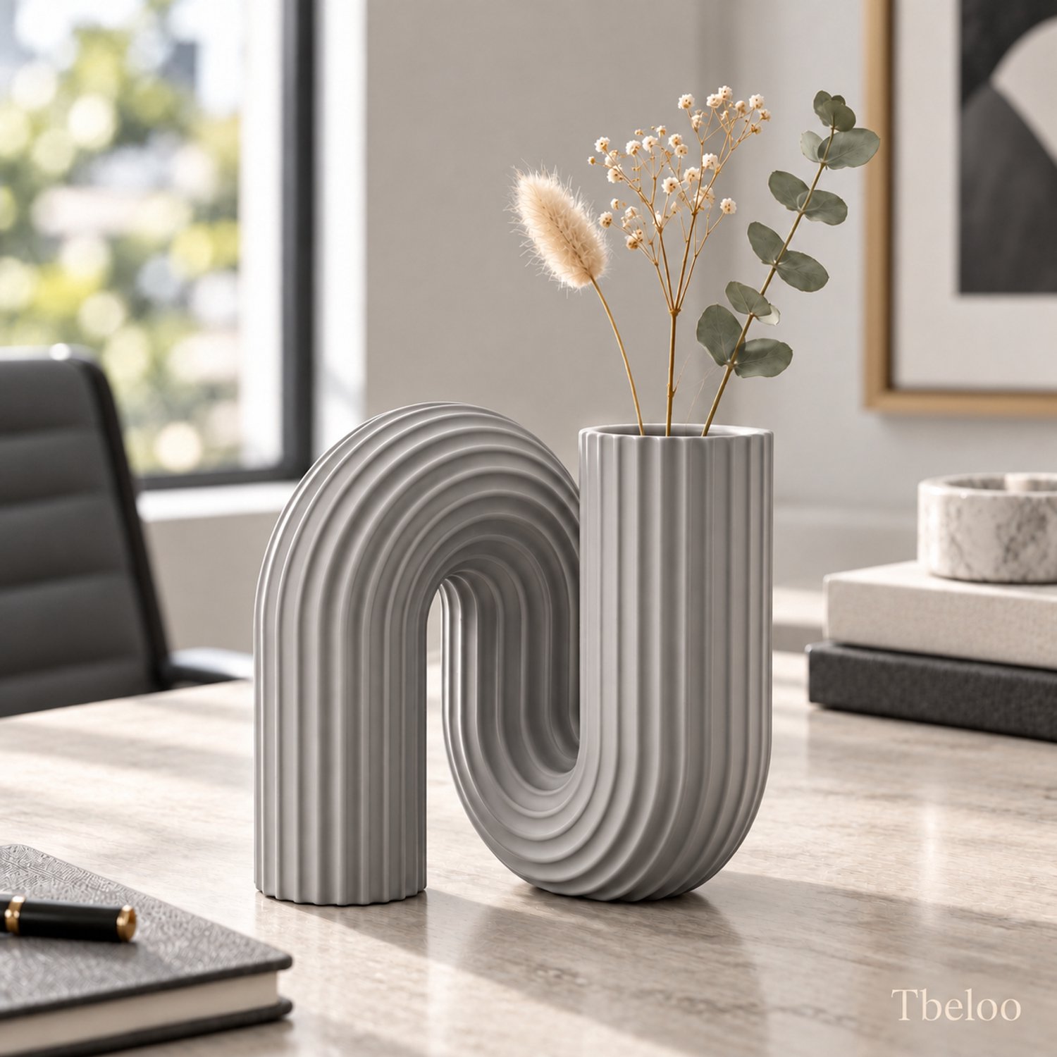 Tbeloo Boogvaas - Modern Woonaccessoire voor Droogbloemen - Grijs - PLA - 3D-geprint