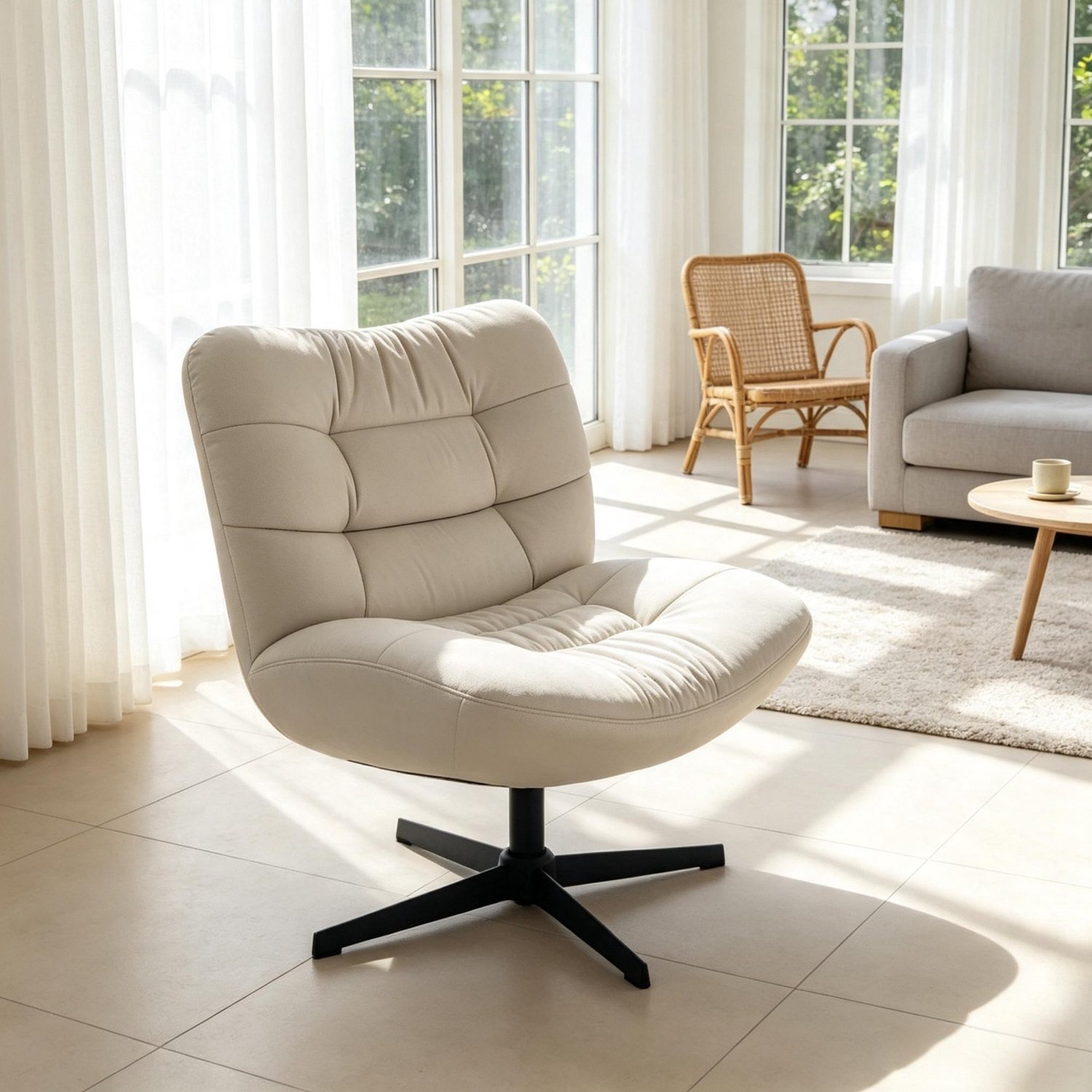 CHICFURN Fauteuil - Draaibaar - Brede rugleuning - Crème