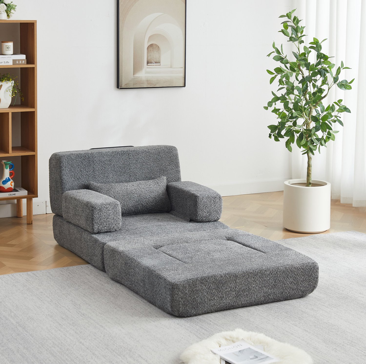 MIVRAY Slaapbank 90 x 90 x 80 cm - Opvouwbaar en Modulair met Slaapfunctie - Voor Woonkamer en Logeerkamer - Chenille - Grijs
