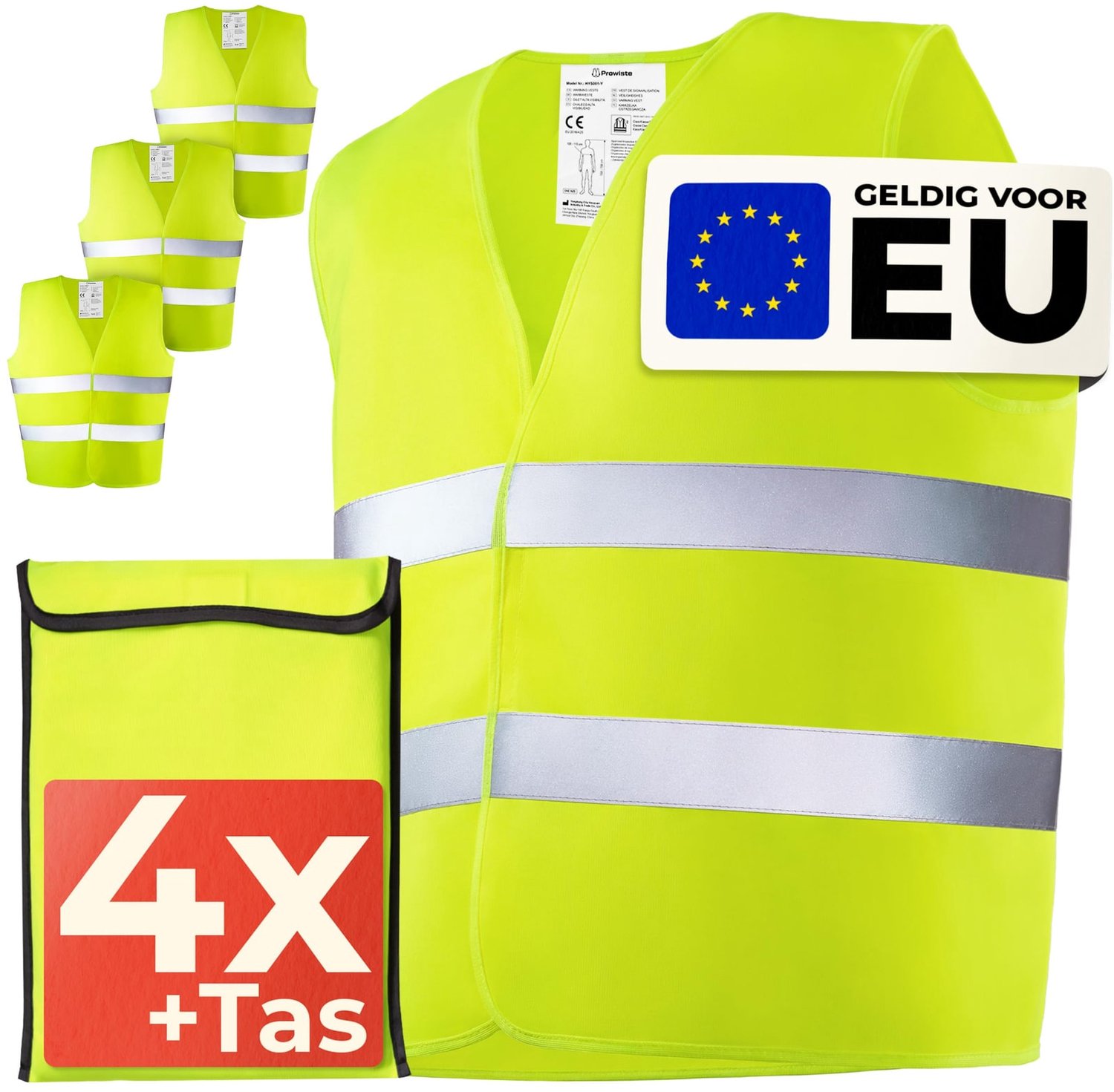 Veiligheidshesje - Geel - Met tas - Set van 4