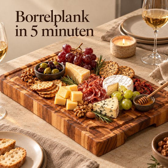 LAVORI Houten Snijplank - Acacia snijplank - serveerplank - Antislip - Met Sapgeul & Handvaten - Stijlvol & Duurzaam - 38x28x3cm — cadeau in Kookcadeaus - foto 4
