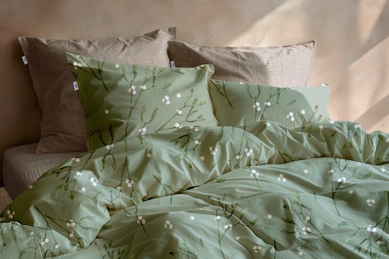 Zohome Hedra Dekbedovertrek - Groen - Lits-jumeaux - Dekbedhoes van 100% Katoen-Flanel - Bladeren - 240x220 + 2 slopen 60/70 cm - AW25 van Merkloos — afbeelding 3