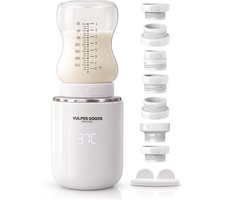 Vulpes Goods® BabyCare - Flessenwarmer Pro - Draagbare Baby Flessenwarmer voor Onderweg - Intelligente Flesverwarmer - 4 Temperatuurniveaus - Draadloos - Inclusief 7 Adapters - USB Oplaadbaar - 13.200 mAh - Wit