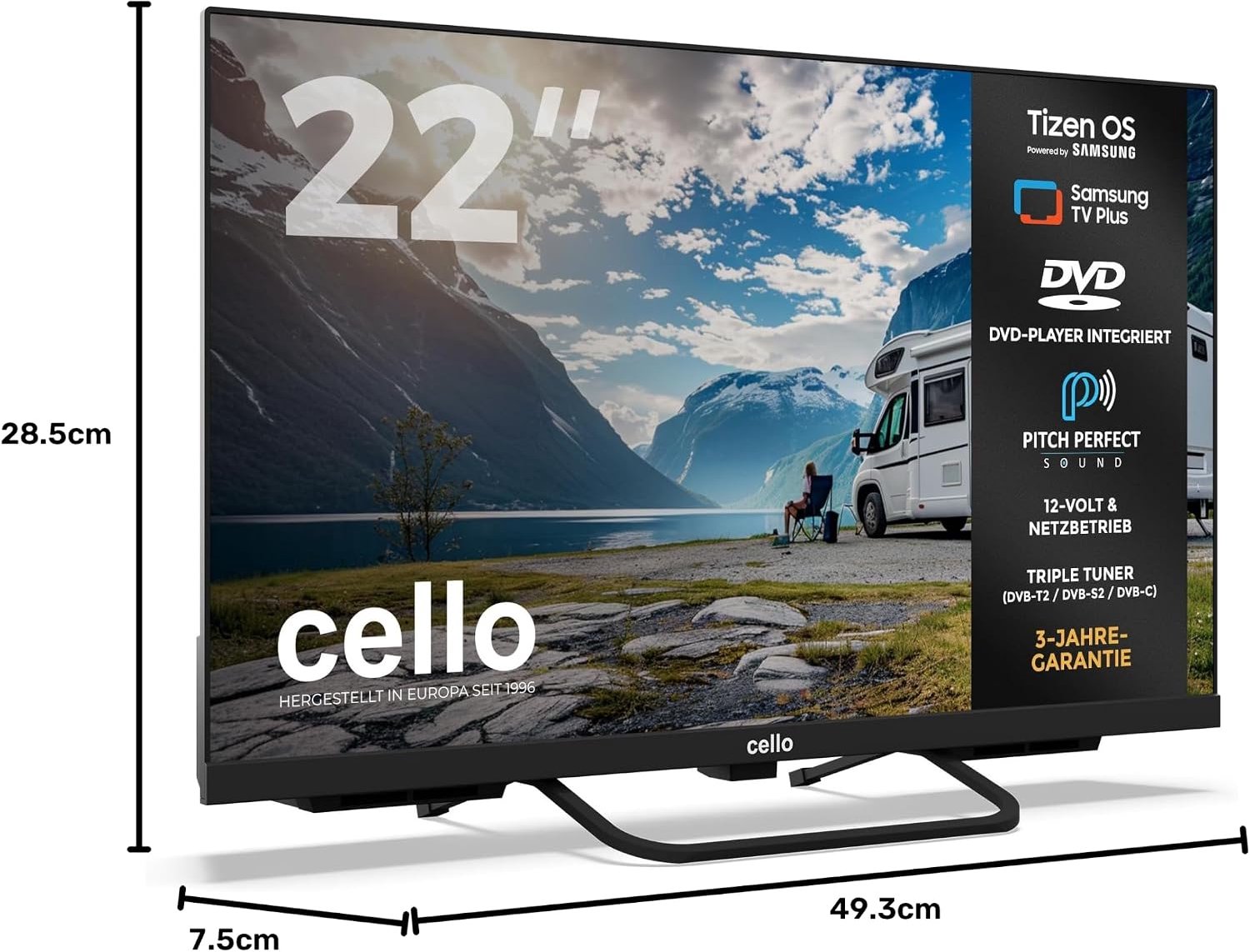 Cello CTRAV-22TZF 22" FULL HD Smart LED - 12V - Traveller TV/DVD - Tizen OS van Samsung thumbnail 3