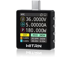 USB-tester, USB-meter met PD3.1 EPR 28 V snellaadprotocolherkenning, 3,3-48 V 10 A power meter met ripple-analyse en capaciteitsmeting, 1,54 inch IPS-display, 16-bits ADC voor USB-C-opladers