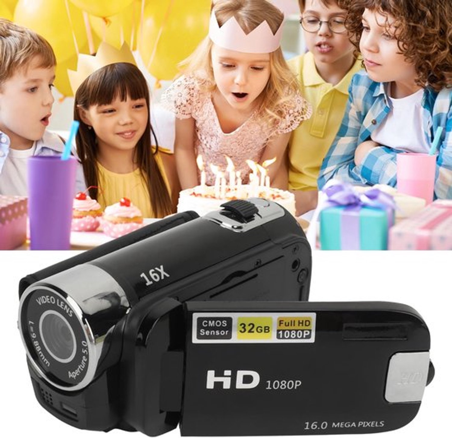 Digitale Videocamera 1080P 16Mp met 2,4 inch Draaibaar Scherm En 16X Zoom