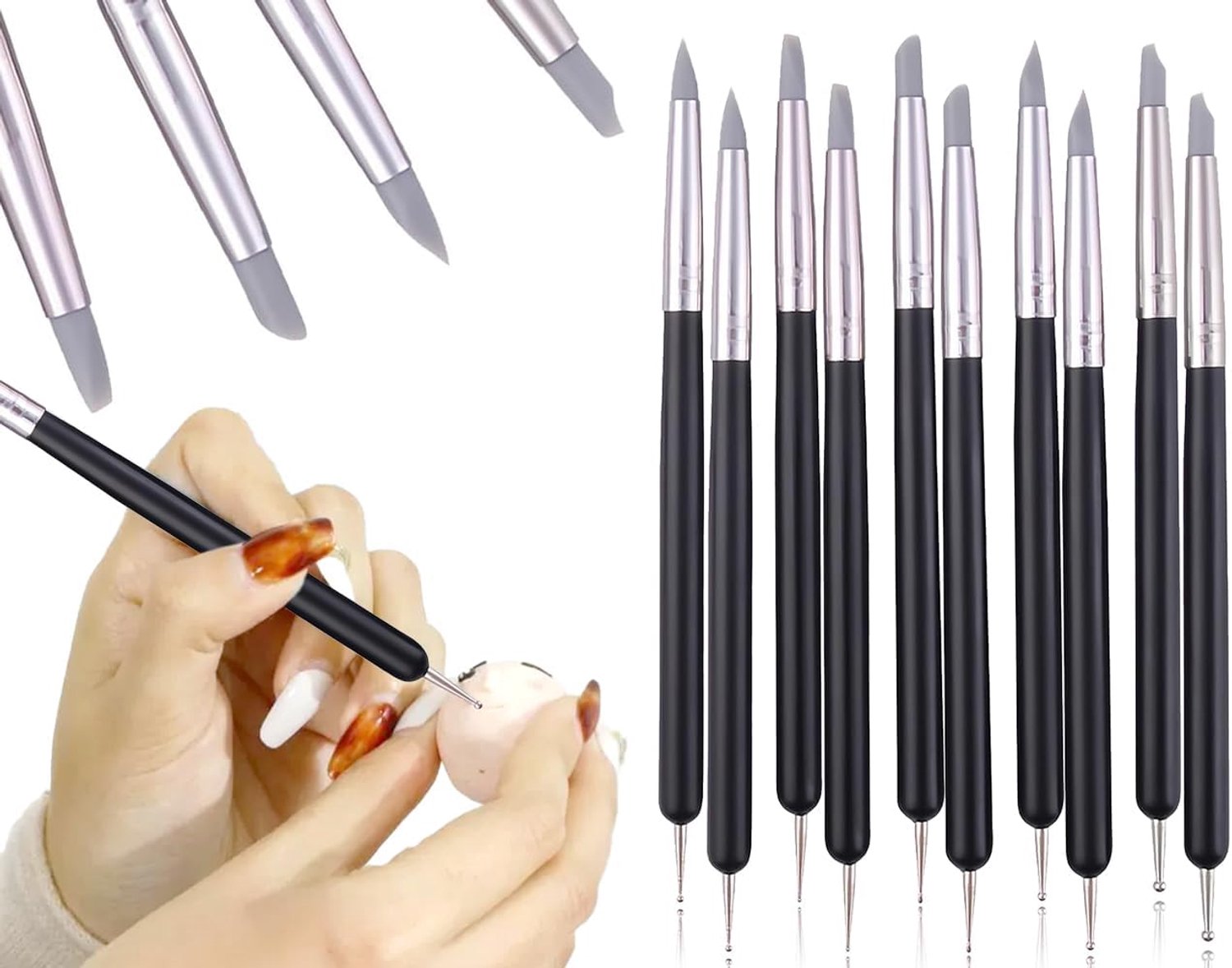 Dailygoods- Modelleergereedschappen 10-delig - Boetseerpenselen - Modelleerstift met rubberen punt - Keramisch gereedschap - Siliconen kwast - Hoogwaa