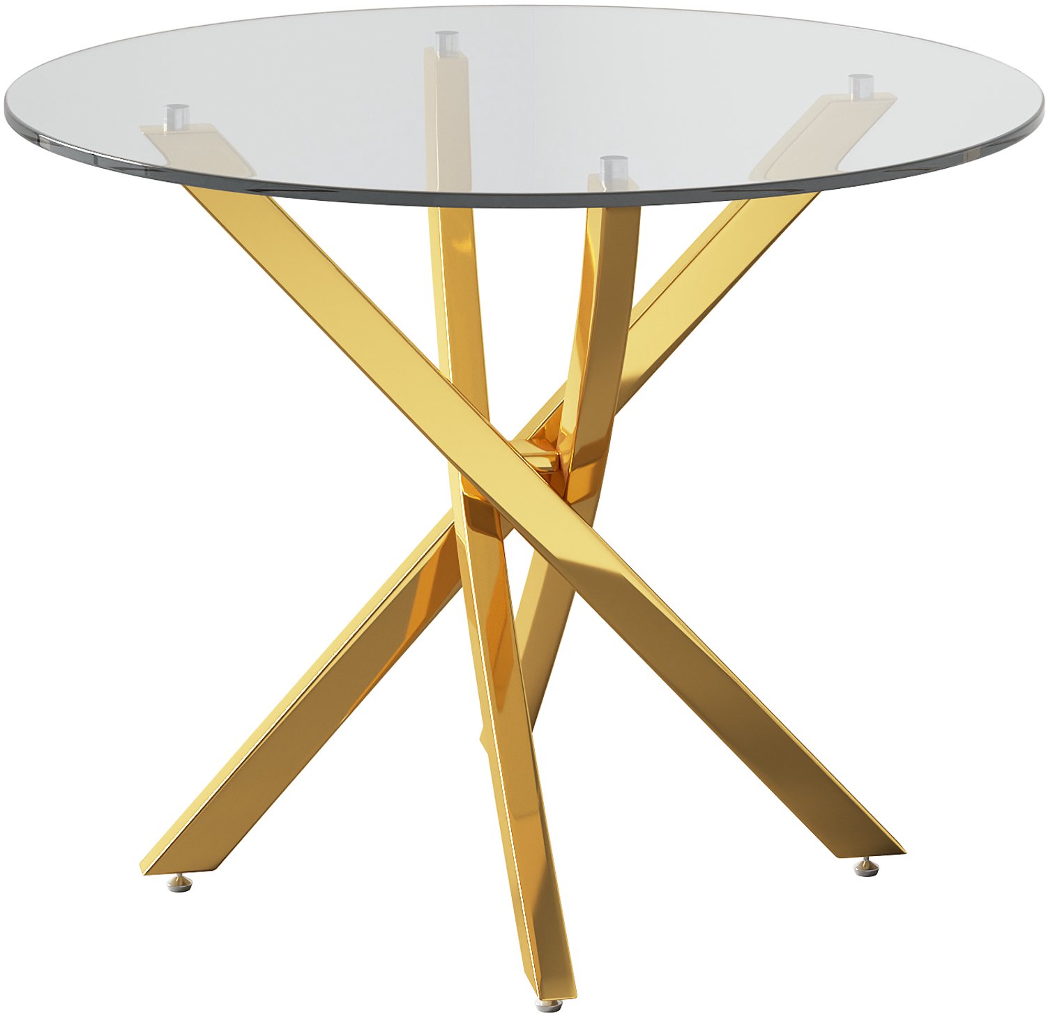 SONNENH Eettafel - Glazen blad en gekruiste poten - 80 x 80 x 75 cm - Transparant/goudkleurig