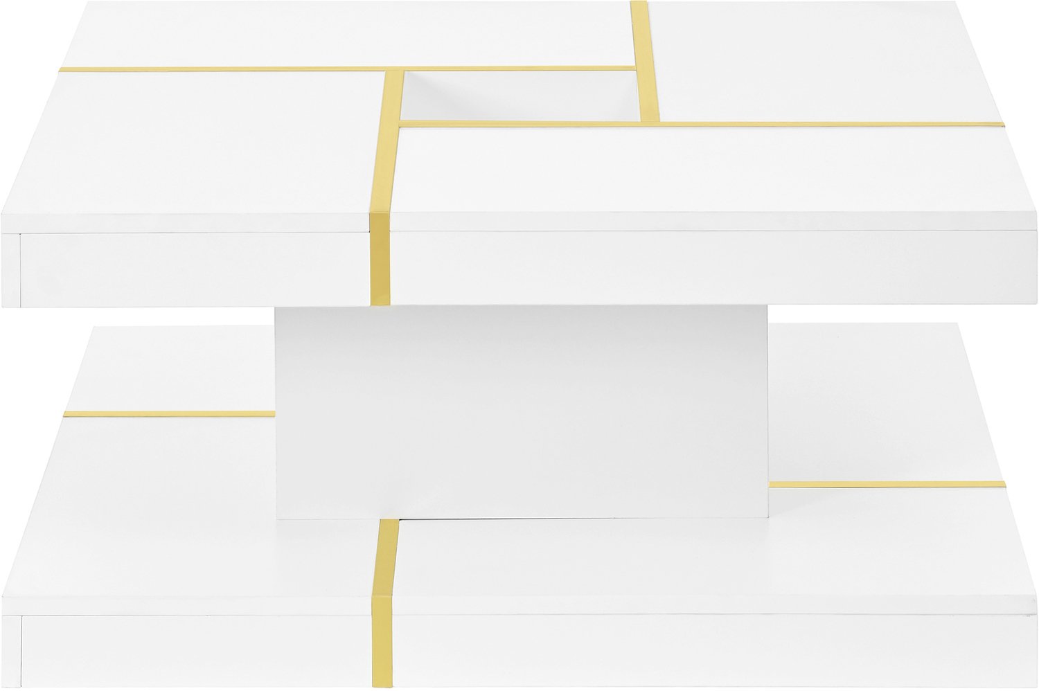 SONNENH Salontafel - Twee niveaus met centrale uitsparing - 80 x 80 x 38 cm - Wit/goudkleurig